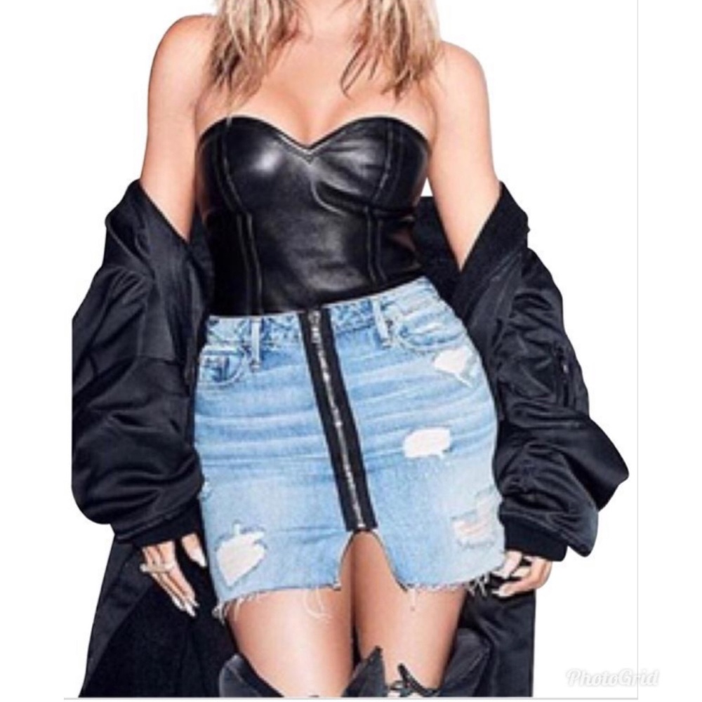 Good American Blue “exposed zip” Denim Skirt